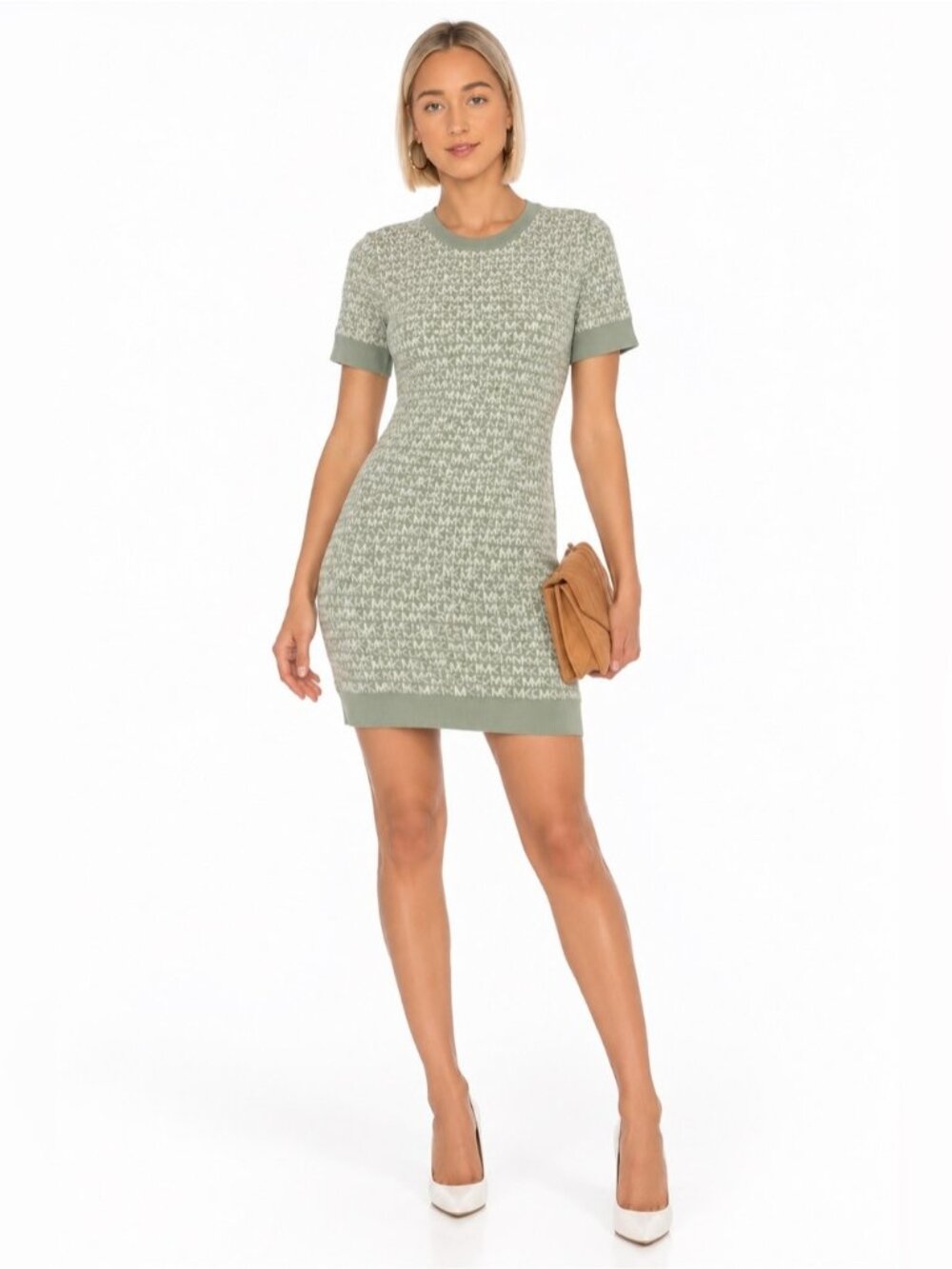 Michael Kors Mint Sage Logo Knit Short-Sleeve Mini Dress size S